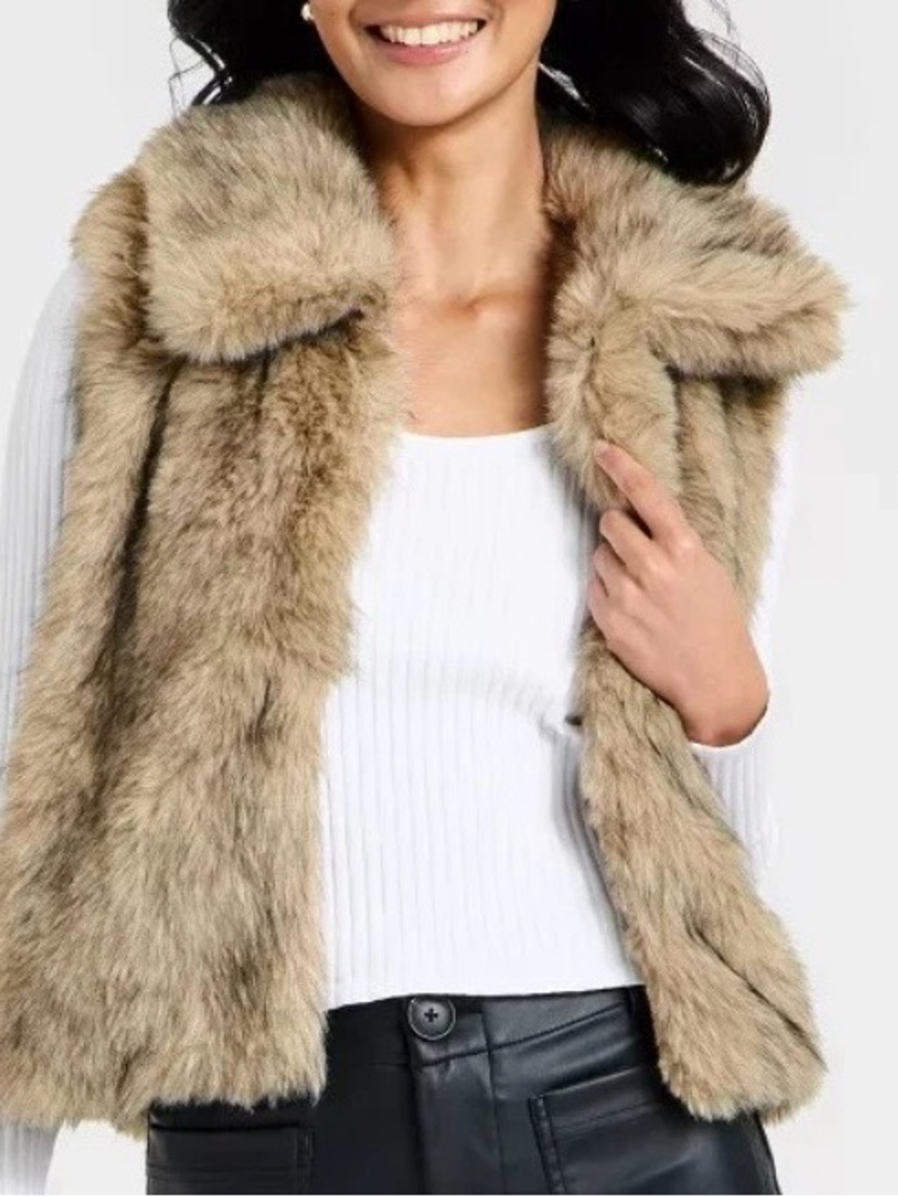 NWT A New Day Tan Faux Fur Vest
